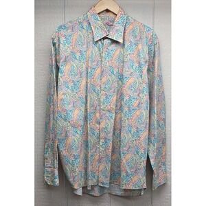 Alan Flusser Shirt Mens XL Pastel Paisley 100% Cotton Flip Cuffs Button-Up